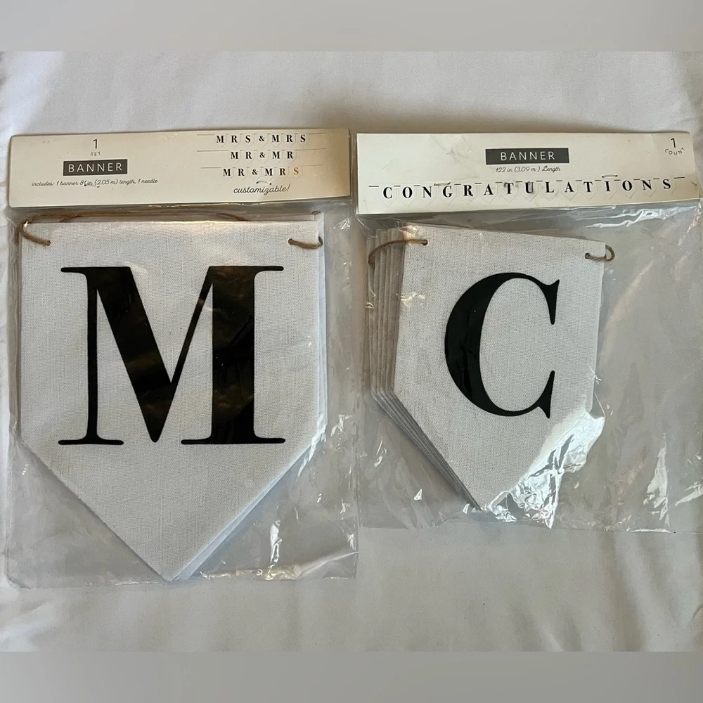 Mr & Mrs Banner and Congratulations Wedding Banner Set white black NWT